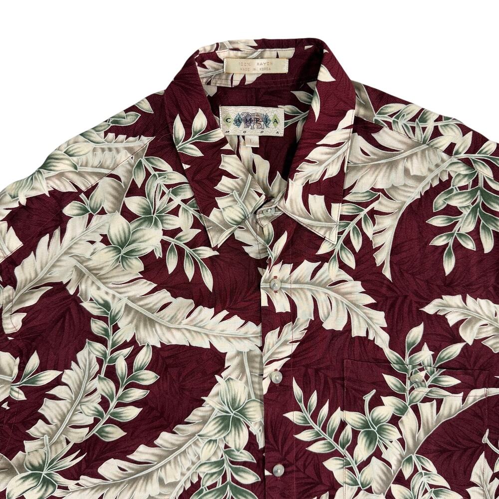 Vintage Campia Hawaii Hawaiian Shirt Mens Large Burgundy Tropical Rayon Shirt